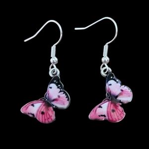 Pink Butterfly Earrings with black spots Butterflies